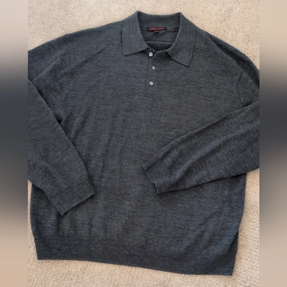 Vintage Linea Uomo Men's Big & Tall Long Sleeve Polo Knit High Quality Sweater